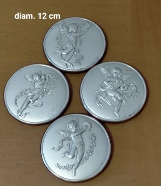 Set 4 Placca Vintage Cherubini Metallo argentato
