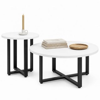 Set 2 Tavolini da Caffè per Soggiorno Bianco Design Moderno