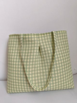 Bolso tote cuadros verde y amarillo
