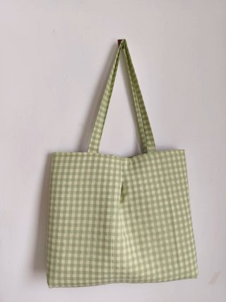 Bolso tote cuadros verde y amarillo