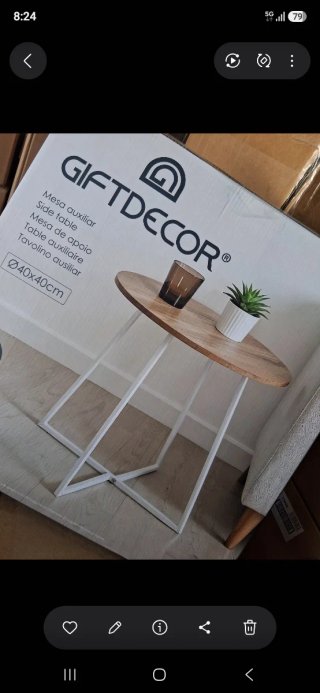 Mesa auxiliar redonda madera y metal 12€