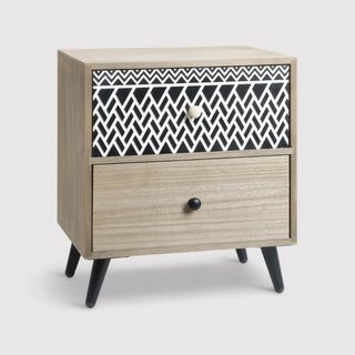 Kanoko - Comodino basso in stile boho con 2 cassetti