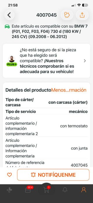 Bomba de agua Metzger 4007045 BMW F01/F02/F03/F04