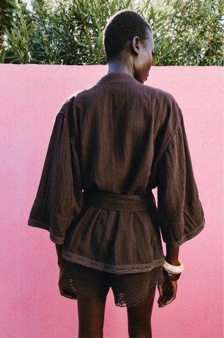 Chaqueta Kimono Zara Bordados Cinturón