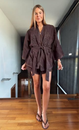 Chaqueta Kimono Zara Bordados Cinturón