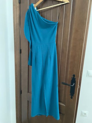 Vestido largo de fiesta verde azulado