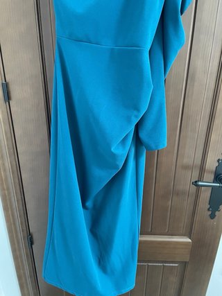 Vestido largo de fiesta verde azulado