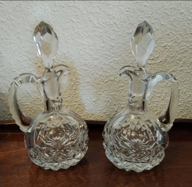 Pareja Aceiteras Cristal Tallado Macizo