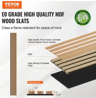 Paneles Acústicos VEVOR de Madera 2400 x 200 mm, L