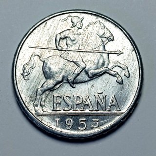 Moneda 10 Centimos 1953 ERROR Repinte Anverso