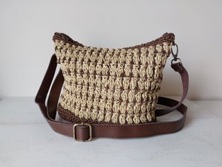 Bolso rafia crochet marrón y beige nuevo