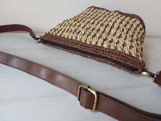 Bolso rafia crochet marrón y beige nuevo