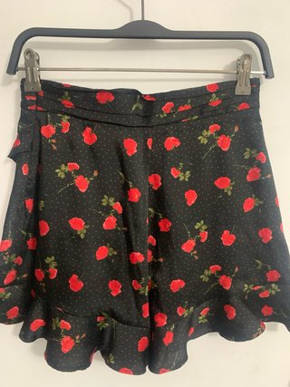 Falda-Pantalón Satén Flores Rojas