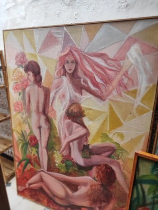 Cuadro al óleo, ninfas cuatro estaciones