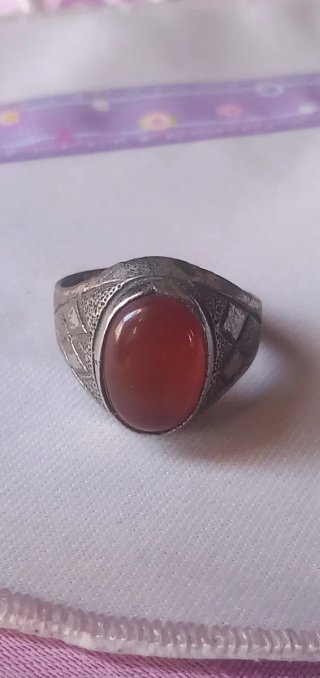 Anello ottone agata rossa vintage