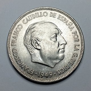 Moneda 5 Pesetas 1949 ERROR Estrella Anepigrafa