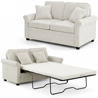 Divano Letto a 2 Posti Beige con Cuscino Memory Ergonomico