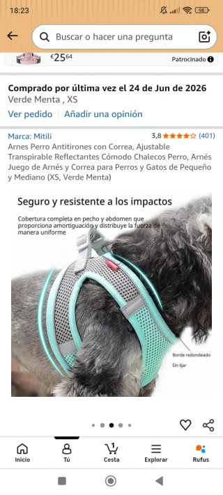 Arnés para perros y correa. ¡¡SIN USAR!! Talla XS