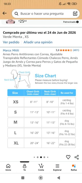 Arnés para perros y correa. ¡¡SIN USAR!! Talla XS
