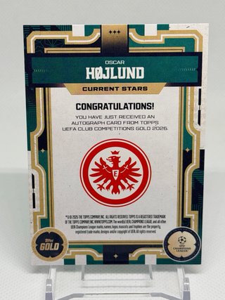 Oscar Hojlund /75 Autografiada Topps Gold