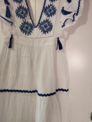 Vestido Sfera blanco bordado en azul