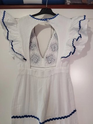 Vestido Sfera blanco bordado en azul