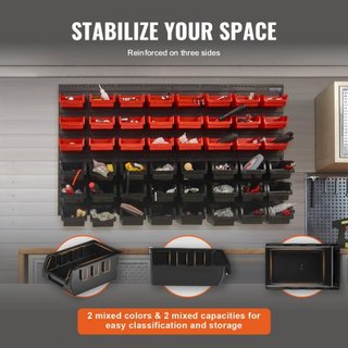 Scaffali da Parete per Stoccaggio, Organizzatore a 48 Scompartimenti per Garage, Strumento in Plastica con Pannelli a Parete, Organizzatore per Dadi, Viti, Cavi...