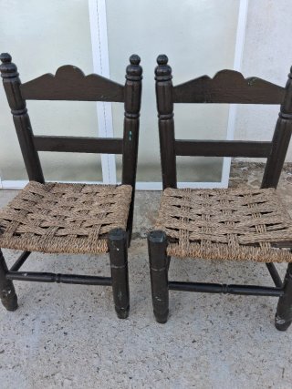 2 Sillas Bajitas Madera Y Yute