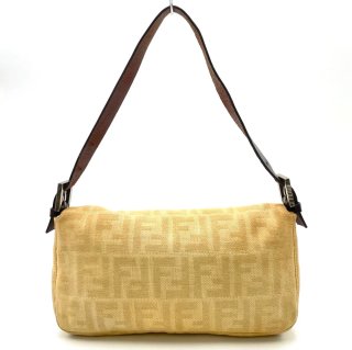Fendi Zucca Canvas Baguette Borsa Beige Marrone