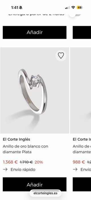 Anillo de oro blanco con diamante.