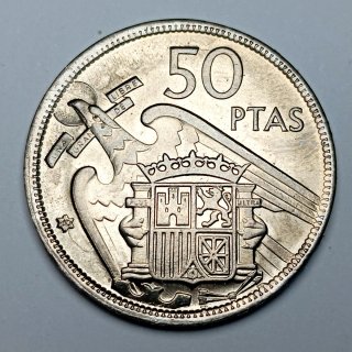 Moneda 50 Pesetas doble error remarcada y 2 plumas