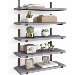 Set 5 Mensole da Parete Grigio Scaffali da Muro con Staffe
