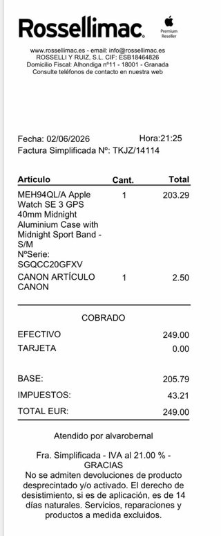 Apple Watch SE 40mm Gris Multicolor