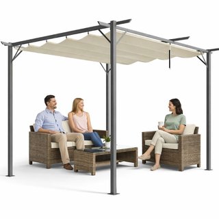Pergola Gazebo Retrattile da Giardino 3x3 Metri Beige Anti