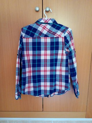 Camisa cuadros mujer azul, blanco y rojo