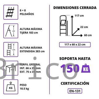 Escalera Telescópica Aluminio 4+4 Pestaña