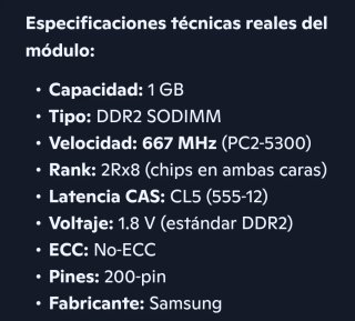 2x Memoria RAM Samsung 1GB DDR2 SO-DIMM