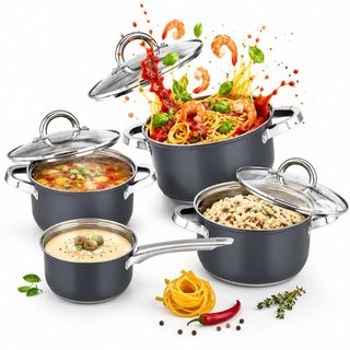 Batteria di Pentole Acciaio Grigio 7 Pezzi Pentole Adatte a