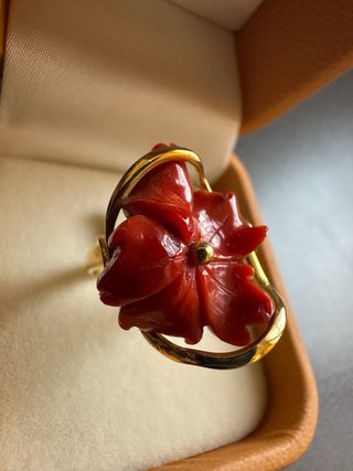 Anello Fiore Corallo Rosso Sardo Oro 18kt