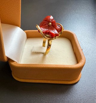 Anello Fiore Corallo Rosso Sardo Oro 18kt
