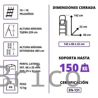 Escalera Telescópica Aluminio 5+5 Pestaña