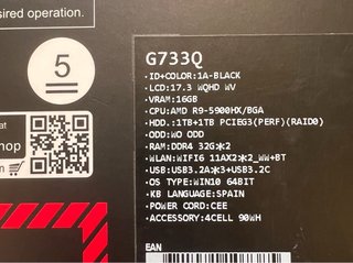 Portátil Asus ROG 17” RTX 3080 64GB RAM 2Tb SSD
