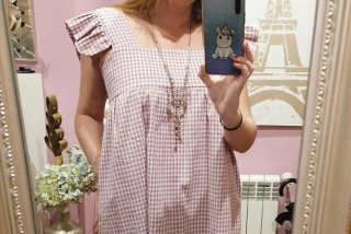 Vestido cuadros vichy rosa y blanco