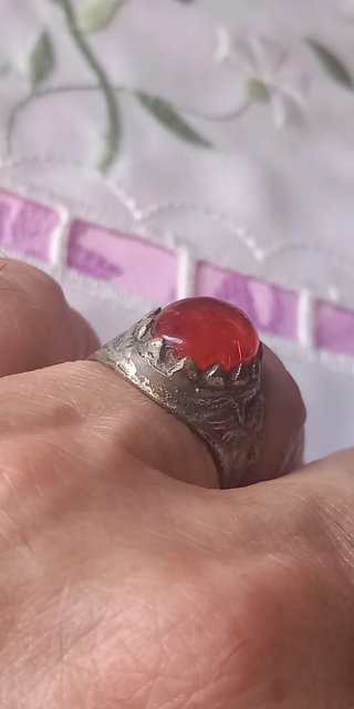Anello ottone pietra agata rossa vintage