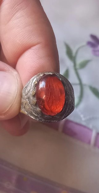 Anello ottone pietra agata rossa vintage