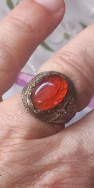 Anello ottone pietra agata rossa vintage