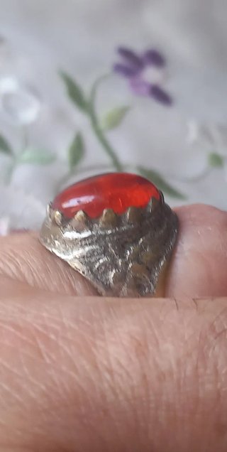 Anello ottone pietra agata rossa vintage