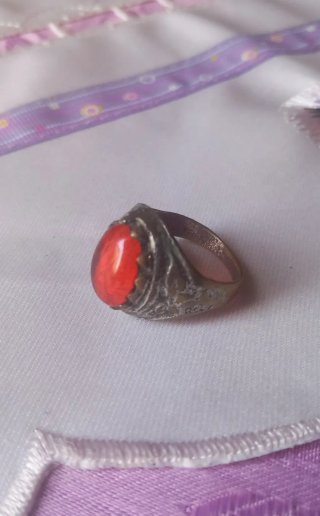 Anello ottone pietra agata rossa vintage