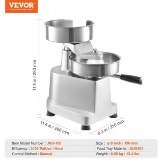 Máquina para Hacer Hamburguesas Comerciales, Moldeador de Hamburguesas de 150mm/6 pulgadas, Prensa de Hamburguesas de Acero Inoxidable de Grado Alimenticio, Procesador de Carne de Cocina con 1000 ...