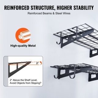 Scaffale di Stoccaggio per Garage, Pacco da 2, Scaffali da Garage Resistente da 4 x 2 Piedi a Parete, Capacità di Carico 500 lbs (Totale) Scaffali Galleggianti di Stoccaggio...